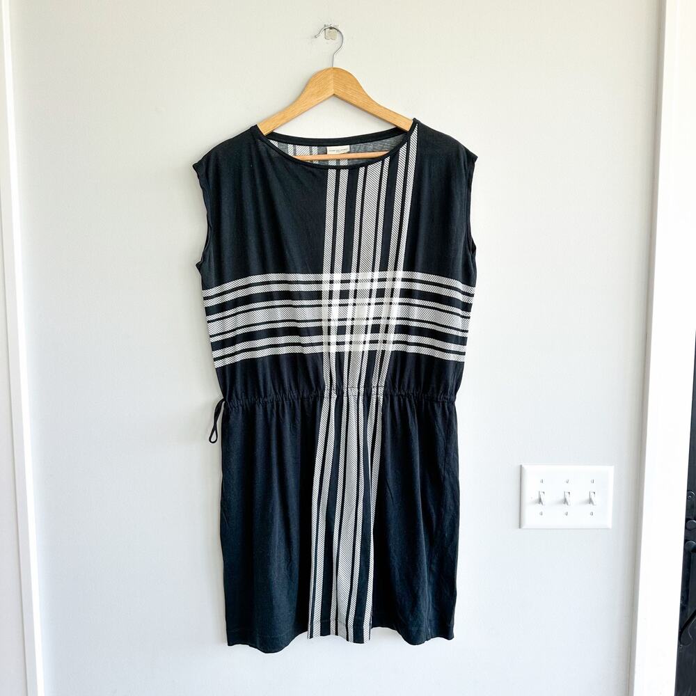 Dries Van Noten Striped Cinch Waist Tunic Dress Black White L